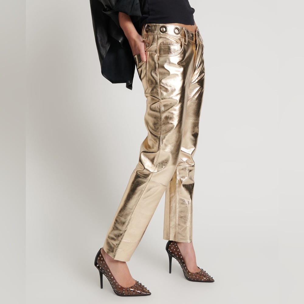 One Teaspoon - Gold 100% Sheepskin Leather Pants (Size M) - Picture 7 of 16